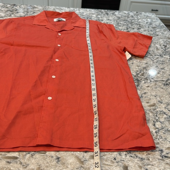 Create Unison | Linen Tencel Blend Button Up Shirt in Orange Size L Large - Picture 7 of 11